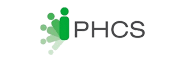 Logotipo de Phcs sobre fondo verde.